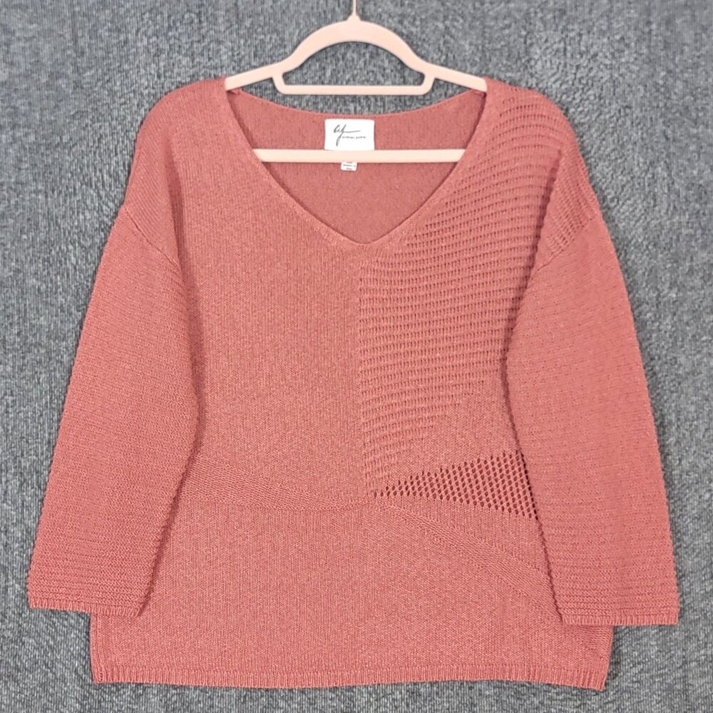 Andrea Jovine Sweater Womens Small Mauve Pink 3/4 Sleeve V-Neck Textured Knit